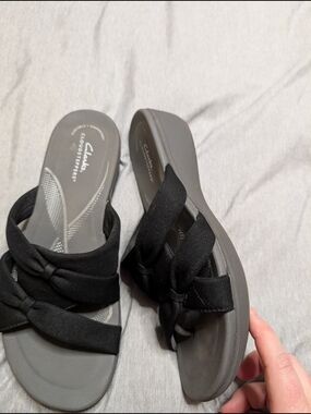 Clarks Black Knotted Fabric Slide Sandals